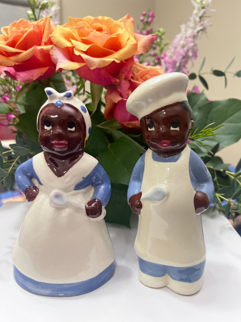 Vintage 40's Black Americana Salt & Pepper Set Ceramic